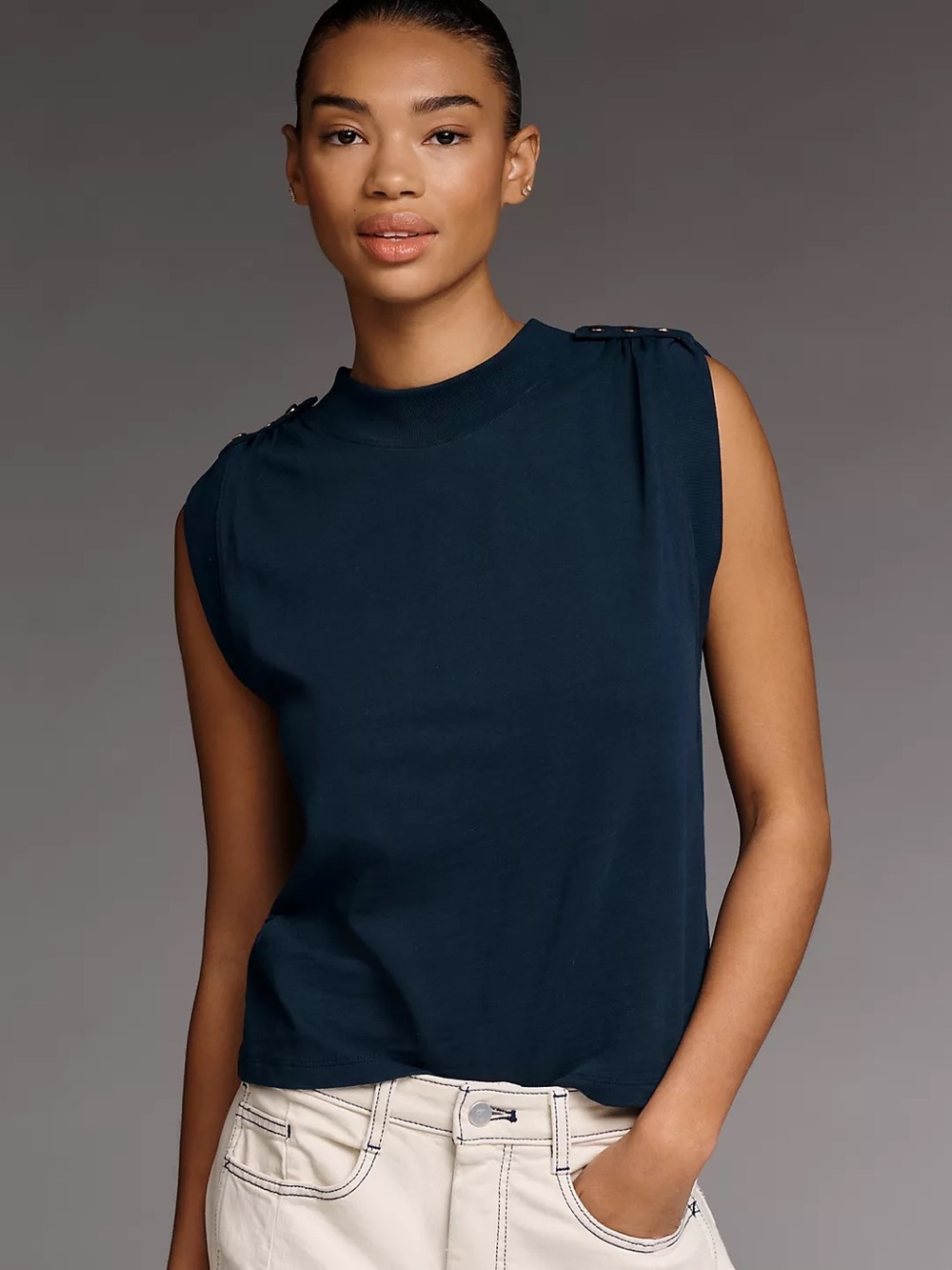 Nation LA Anthropologie Mikka Buttoned-Shoulder Tank